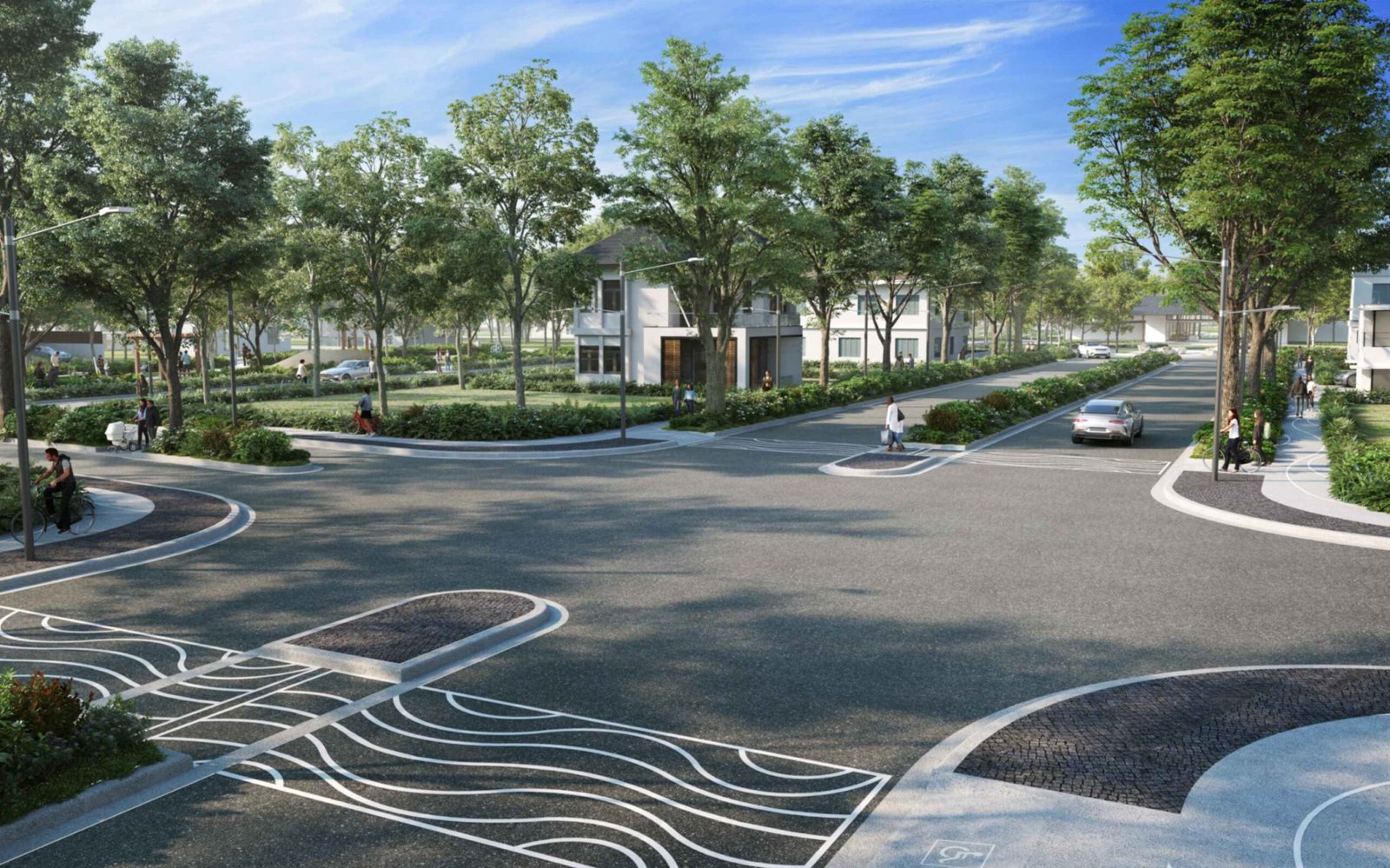 Scenic streetscape in the Yume at Riverpark community.