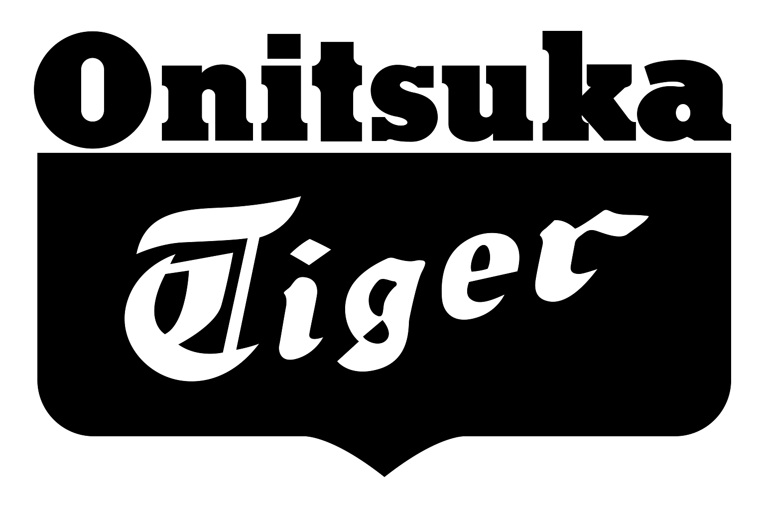 Onitsuka Tiger logo in bold black text with a stylized script font, representing the iconic Japanese footwear brand.