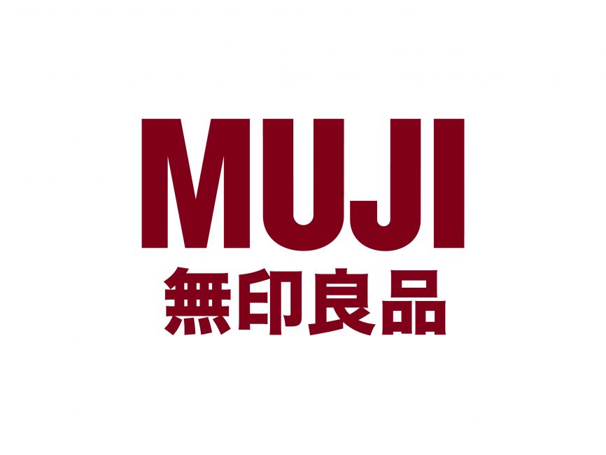 MUJI logo in bold maroon text with Japanese characters below, representing the minimalist Japanese lifestyle brand.