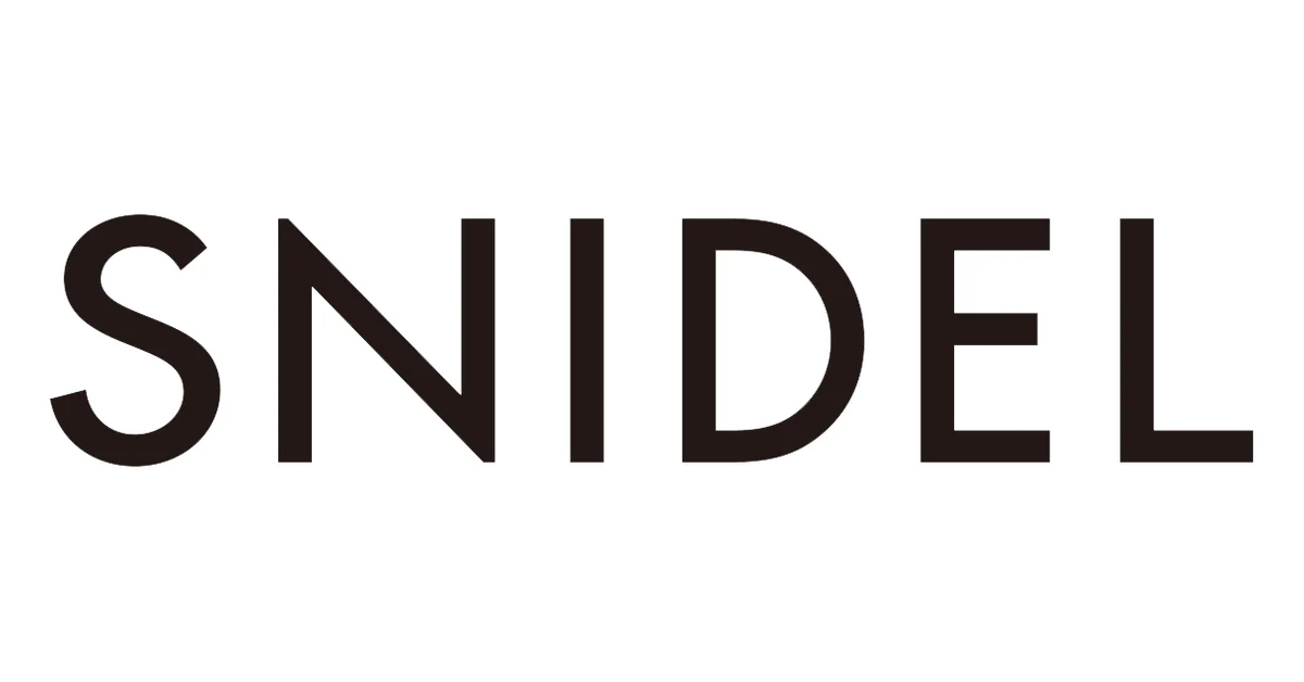 SNIDEL logo in bold black font on a white background, representing the Japanese fashion brand.