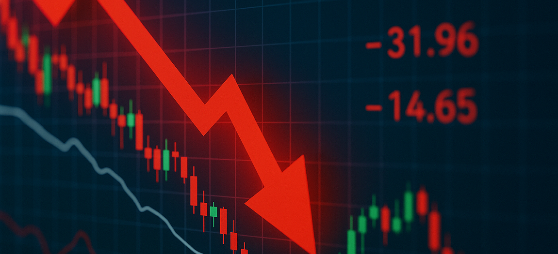 Red downward trend line on a stock market chart indicating investment losses or real estate market decline in the Philippines.