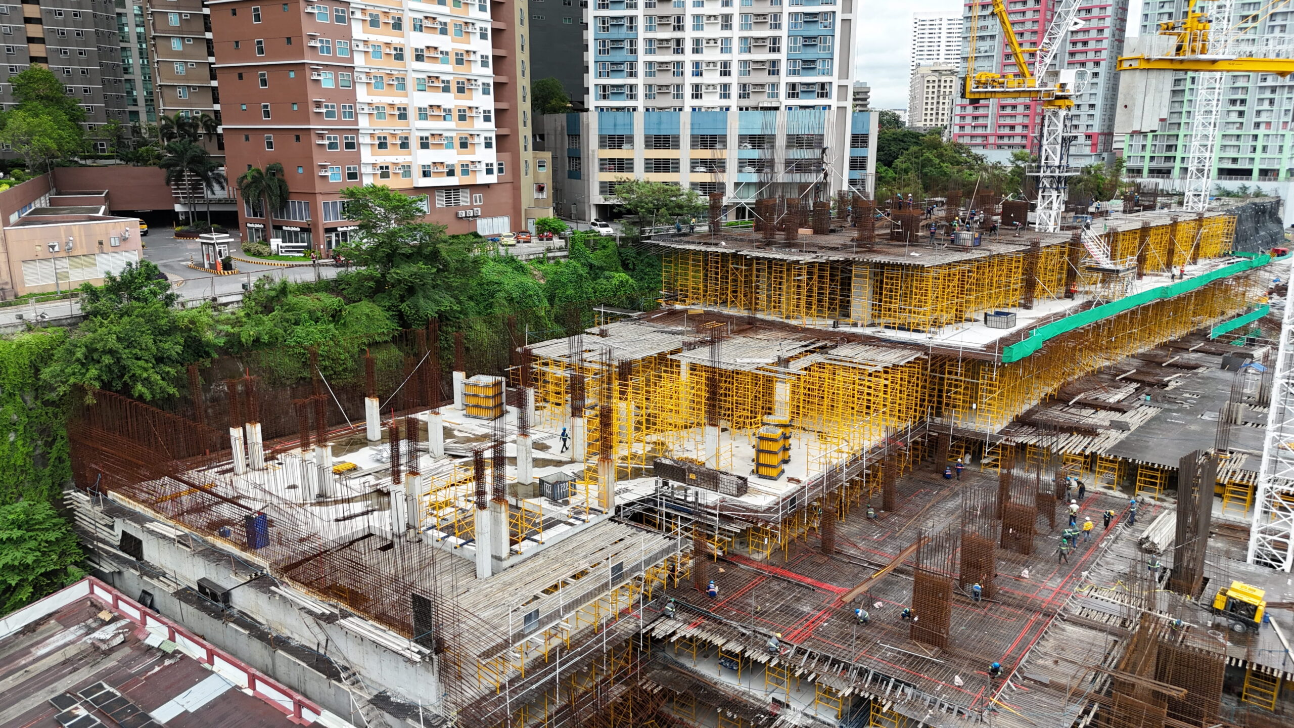 Aerial view of ongoing podium construction
